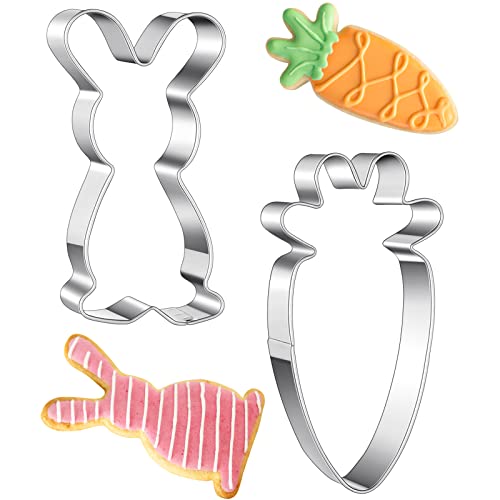 2 Cortadores de Galletas de Pascua Molde de Galletas de Conejo Zanahoria Cortapastas de Galletas de Conejito Cortador de Cookie de Acero Inoxidable para Repostería Fondant Cocina Decoración Cover
