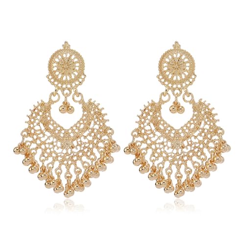 Bohemian Chandelier Earrings for Women Vintage Jhumkas Indian Earrings Boho Ball Tassel Large Earrings Ethnic Flower National Mexico Gypsy Earrings Lightweight Indian Bollywood Jewelry