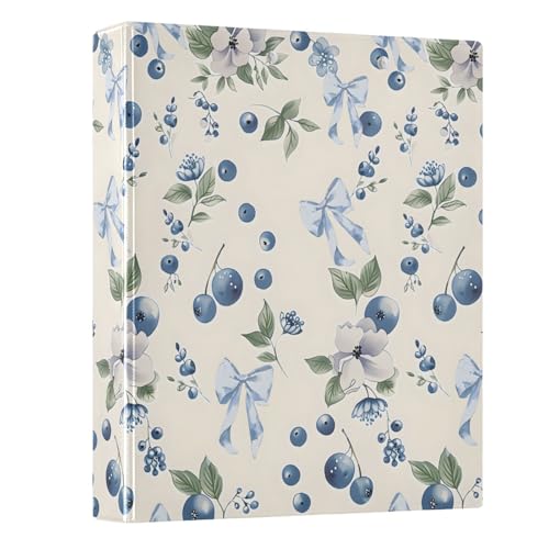 Image of 3 Ring Binder Blueberry Blue Bow 1.5 inch Binders Three Ring Binders with Clipboard Fit 8.5'' x 11'' Paper 3 Interior PVC Clear Pockets for Office Supplies