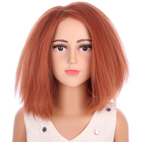 PATTNIUM Orange Brown Wig for Kids Child Ginger Wig Short Red Brown Wig Cosplay Party Synthetic Rose Net Wig