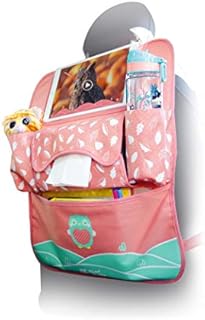 Planet Buddies Car Seat Organiser for Kids, Travel Kick Mat with Tablet Holder up to 10.2 Inch, Tidy Car Storage, Organiser for Toys, Tablets, Bottles, Tissue Box Holder, Pink Owl