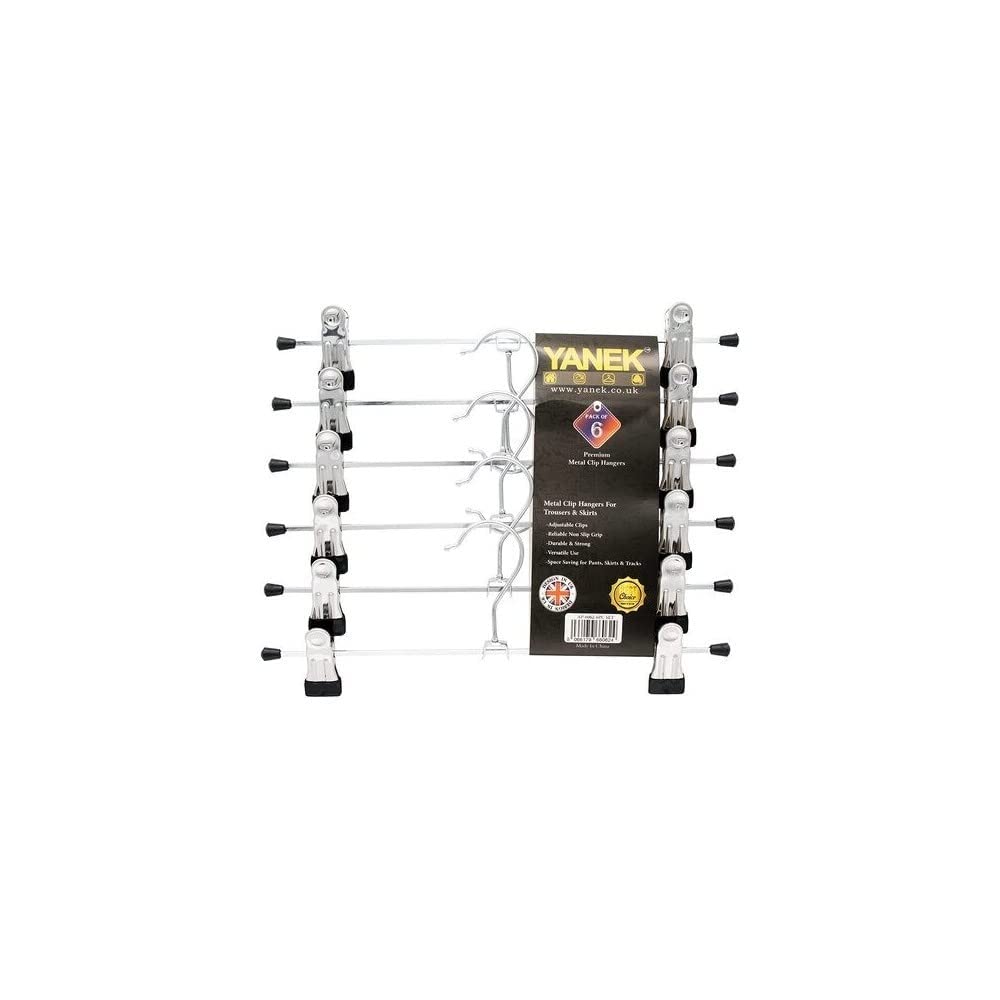 Yanek Pants and Skirt Hangers with Adjustable Metal Clips 6-Pieces, 12-Inch Size
