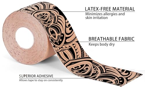 Image of A-Tape Kinesiology Tape 5Cm x 5MTR Roll | Cotton Waterproof Elastic Sports Tape for Muscle Support, Pain Relief, Injury Recovery, Physiotherapy & Joint Stability (Made in Korea) (Color-Tattoo)