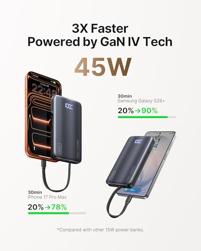 INIU Portable Charger, Ultra Small 45W Fast Charging Power Bank with Built-in AC Wall Plug, 10000mAh GaN 3-in-1 Battery Pack for Flight-Safe Travel, for iPhone 17 16, Samsung S26, iPad etc, Black - Image 4