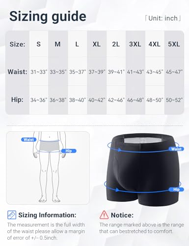Incontinence Underwear for Men 2PCS Washable Mens Incontinence Cotton Boxer Briefs with Front & Rear Absorbent Area Heavy Absorbency Overnight Leak Proof Underwear for Men (BL, XL)