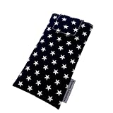 maßgefertigte Handytasche aus Stoff mit Klett für alle Handymodelle - gepolstert - STERNE AUF SCHWARZ -