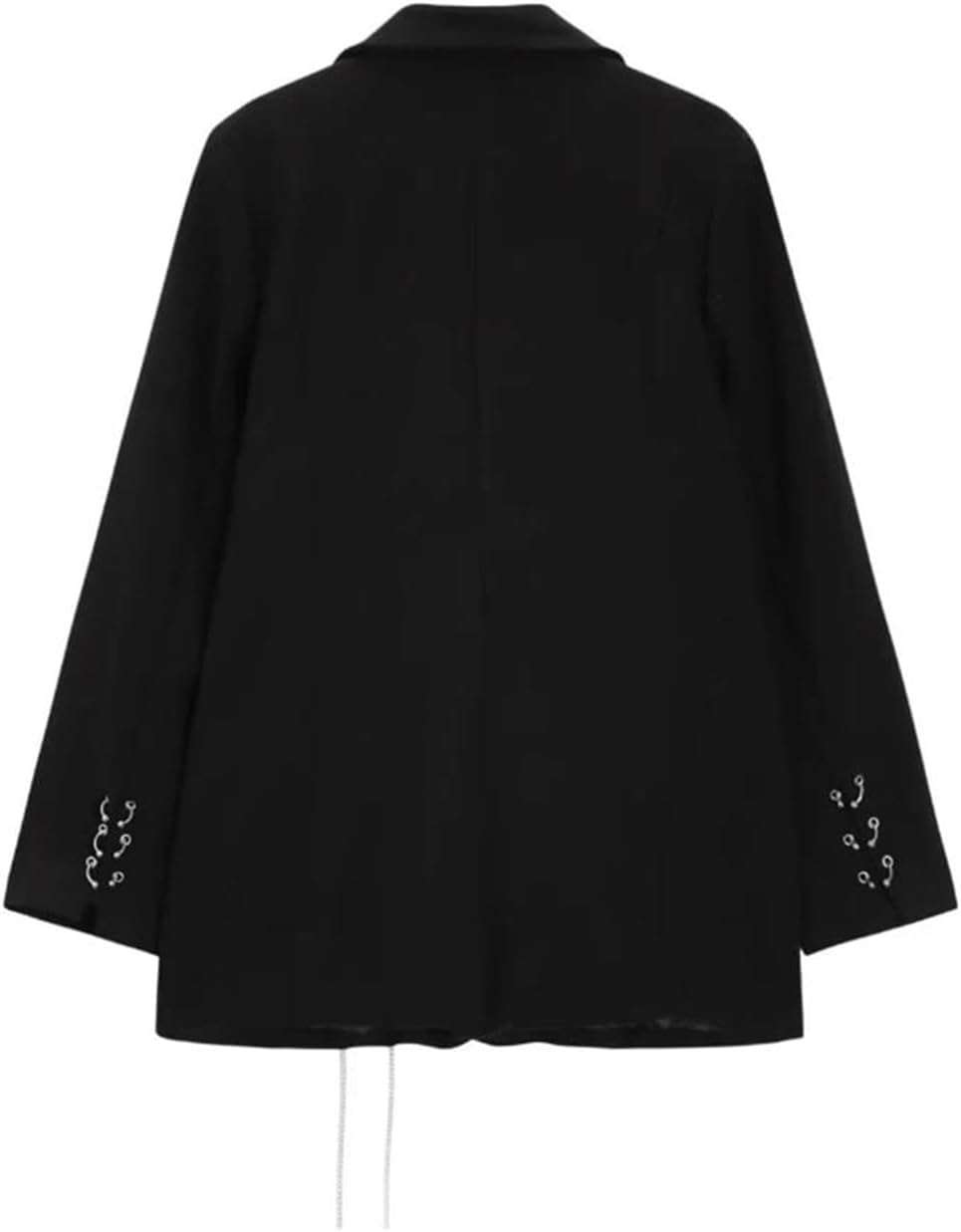 Women Black Chain Crossed Big Size Blazer Jacket Lapel Long Sleeve Coat Spring Fall