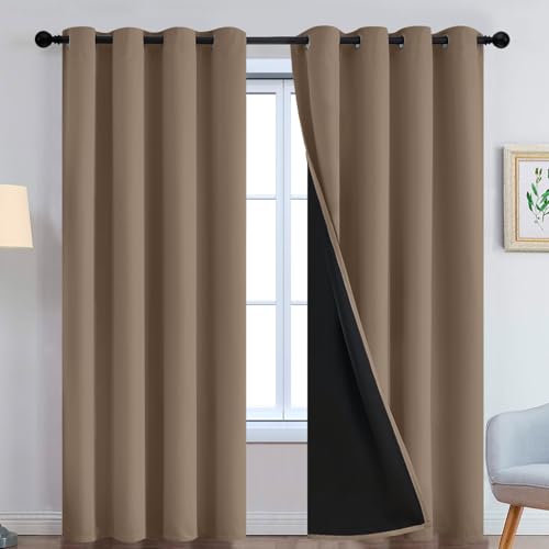 Image of Yakamok Khaki Blackout Curtains 96 Inches Long for Bedroom 52 inch Wide 2 Panel | Blackout Curtain Panels for Bedroom, 2 Thick Layers Grommet Top Thermal Insulated Drapes with Black Liner for Living Room