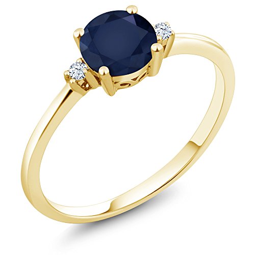 Gem Stone King 10K Yellow Gold Blue Sapphire and White Created Sapphire Solitaire Engagement Ring For Women | 1.03 Cttw | Round 6MM | Gemstone September Birthstone | Available in Size 5,6,7,8,9 - Main Image