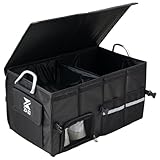 【ZI-ZI】車用収納ボックス トランクオーガナイザー 大容量 折りたたみ可能 蓋付き トランク ラゲッジルーム 収納 車用 収納ケース アルミハンドル付 黒 (ブラック, 72L)
