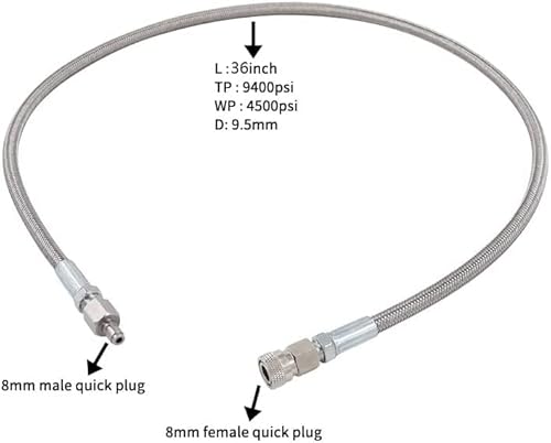 Tuxing 4500Psi Pcp Paintball Airsoft Fill Whip Hose Extension,36Inch Stainless Steel Air Filling Station Charging System With 8Mm Male And Female Qick Plug #TOP1