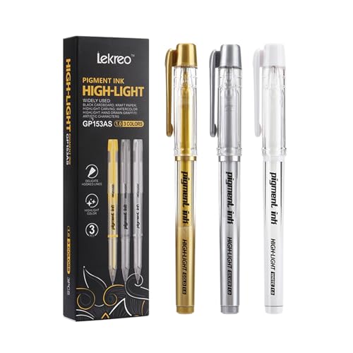 Lekreo Gold Silver White Ink Gel Pens, 1mm Medium Fine