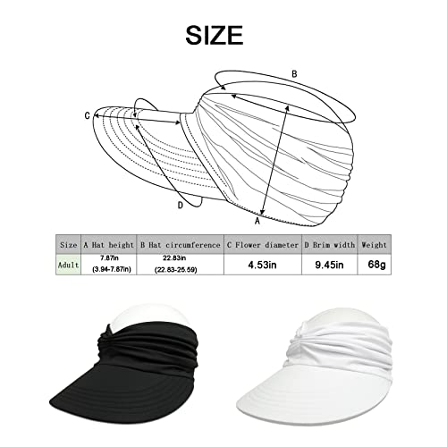 Sun Visor Ponytail Hat For Women Packable Wide Brim Summer Hat With Uv Protection For Sports Golf Tennis Running Black #TOP3