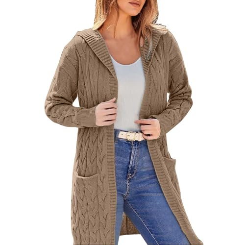 Angxiwan Strickjacke Strickjacke Gestreift Strickpullover Offene Feinstrickpullover Winter Herbst Dicke Strickmantel mit Taschen Flauschiger Langarm Damenstrickjacke Sweatshirt Damen Baumwolle