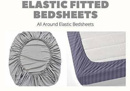 Image of Elastic Fitted Glace Cotton Single Bedsheet with One Pillow Covers (for 4-6 Inches Mattress) (Pink on White)