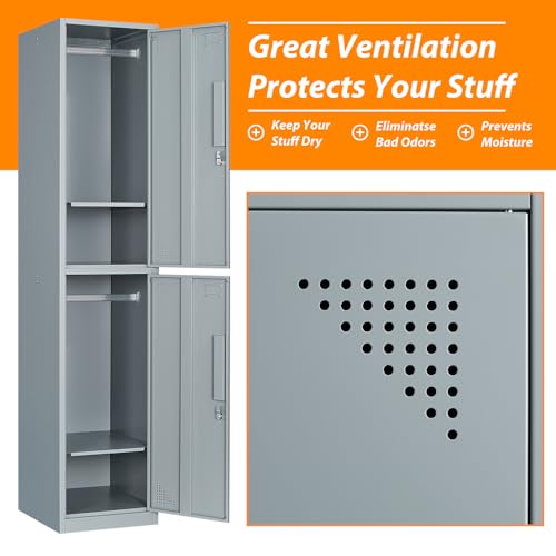 Image of Metal Locker for Home, Dressing Room, 71 inch Steel Storage Lockers for Employees, Lockable Locker Cabinet with 2 Doors (Grey)