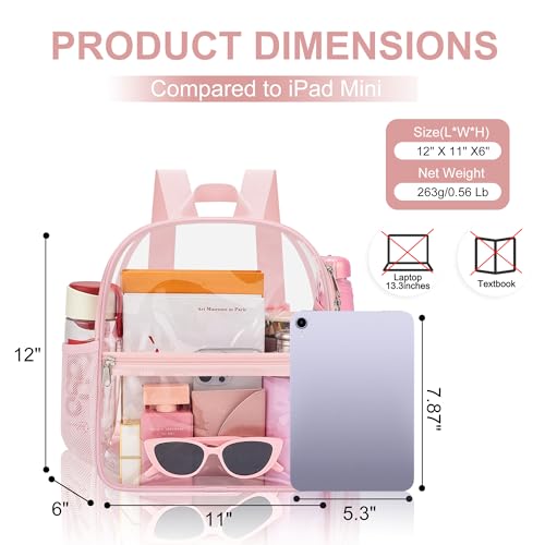 Image of Oraben Small Clear Backpack for Stadium Events Clear Bag Small Stadium Backpack Waterproof 12x6x12 for Women Men Adult Concert Sports