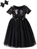 Cilucu Toddlers Sequin Tutu Dress Flower Girls Dresses Pegeant Party Kids Birthday Dress for Wedding Princess Dress Christmas Halloween Dress Black 3-4T