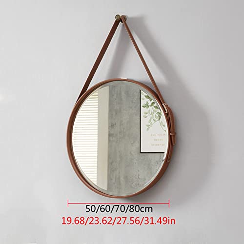 Espejo de pared redondo en baño o sala de estar con elegante marco de cuero blanco de 60cm 4