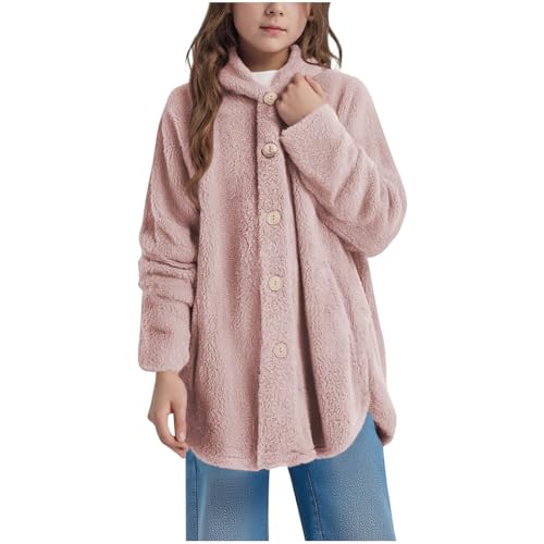 Girls Fuzzy Fleece Coats Winter Thermal Sherpa Button Down Hooded Jackets Plush Warm Soft Cozy Long Sleeve Hoodies