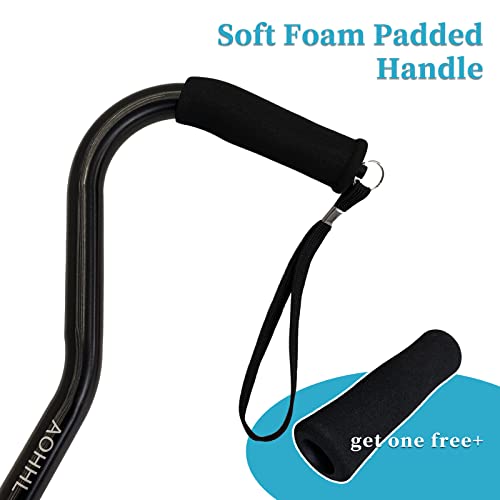 Aohhl Quad Walking Cane Foldable Adjustable Portable Stick Men & Women And Seniors - Lightweight & Sturdy With 4-Pronged Base For Extra Stability Balance,Self Standing Gifts For Mom Dad(Black) #TOP4