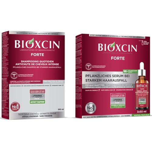 Bioxsine Forte - Set risparmio per perdita di capelli intensa, 300 ml, shampoo + 3 siero da 50 ml