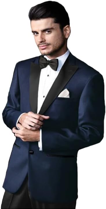 Modern Fit Midnight Blue with Black Peak Lapel Tuxedo Jacket Prom Wedding Party Jacket