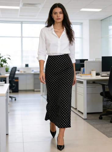 BLENCOT Womens Long Mesh Skirt Spring High Waisted A Line Flowy Maxi Skirt Polka Dots Printed Work Skirts for Business Casual Fashion 2026 Black Medium - Thumbnail 3