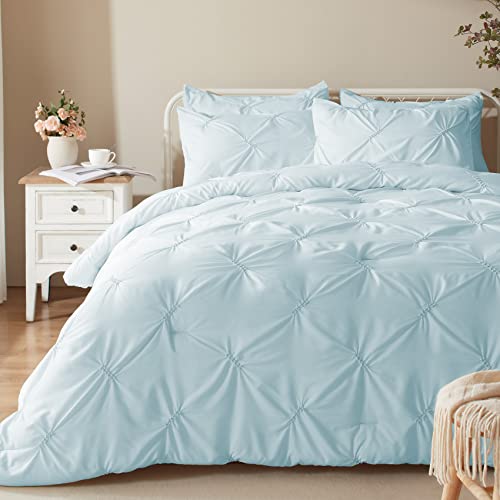 Anluoer Queen Comforter Set -Pintuck Down Alternative Comforters With 2 Pillow Shams, Soft Queen Size Bedding Comforter Sets Lightweight All Season (Blue,88X88 Inches, 3 Pieces) #TOP3