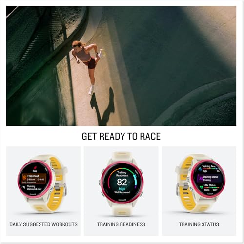 Image of Garmin Forerunner 570, 42mm, Advanced GPS Running and Triathlon Smartwatch, AMOLED Display, Training and Recovery Features, Raspberry Aluminum with Translucent Bone /Mango Band
