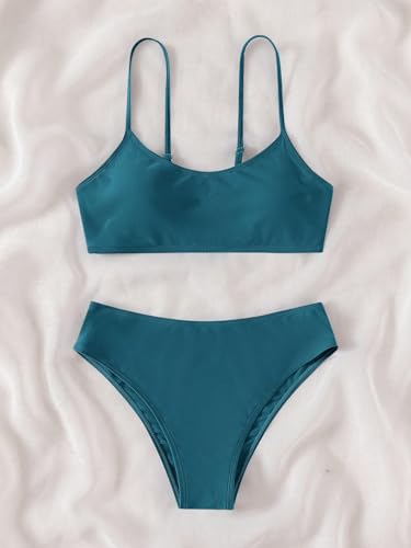 Image of SHENHE Girl's 2 Piece O Ring Bikini High Waisted Spaghetti Strap Cute Swimsuit Bathing Suit