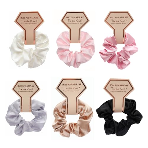 Youery Pack of 6 Scrunchies, Bridesmaids Scrunchies, Premium Satin Hair Bobbles, Soft Elastic Hair Bands