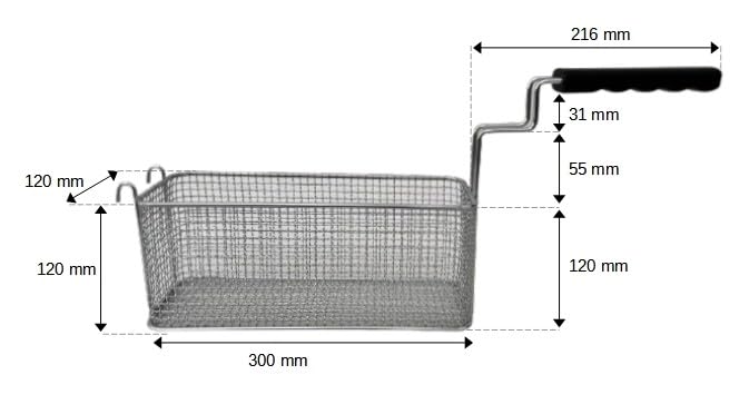 FCR0146 - Panier fabriqué en Italie pour friteuse professionnelle avec crochets dimensions 120 x 300 x 120 H mm en acier chromé panier de friture en acier
