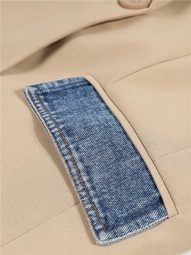 UIOKLMJH Women's Notched Collar Patchwork Denim Blazer Long Sleeve Suit Coat4