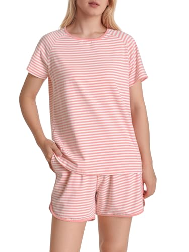 Latuza Women's Cotton Striped Pajama Set Shorts and T-Shirt Loungewear