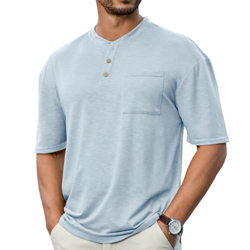 Opomelo Men's Henley Shirt Short Sleeve Athletic Stretch Henley Tee Basic Summer Button T-Shirts with Pocket