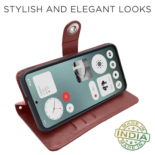 Image of Pikkme Flip Cover Leather Finish | Inside TPU with Card Pockets | Wallet Stand and Shock Proof | Complete Protection Button Flip Case for CMF by Nothing Phone 1 (Brown)