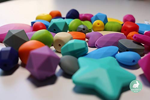 Blue Rabbit Co Silicone Beads Bulk, 50 Pieces Bead/Jewelry Kit for Keychain Making, Necklace, Bracelet (50PC Premium, Assorted Shapes)