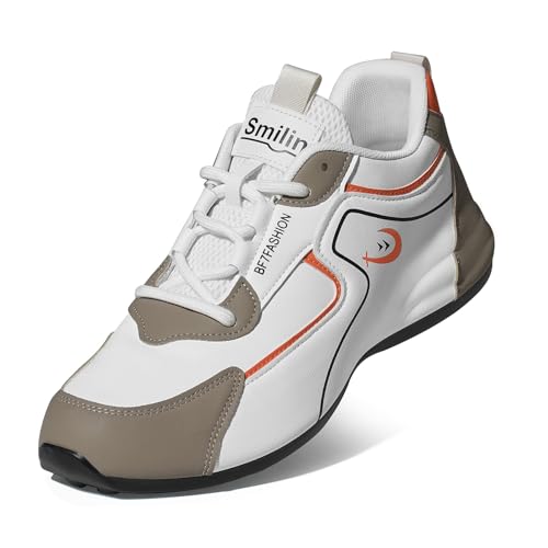 SMILIN Men's Casual Spikeless Golf Shoes, Non-Slip Vegan Leather Walking Sneakers for Daily Comfort, White Street-Style Footwear for Work, Travel, Light Sports