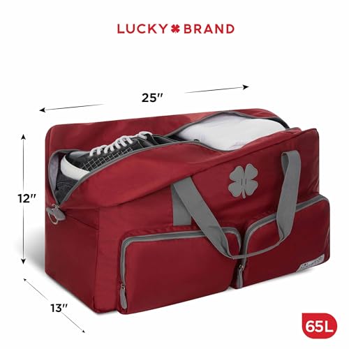 Image of Lucky Brand Unisex Adult Large Duffle Adjustable Shoulder Strap Foldable Overnight Weekender Bag, Winery, 65L, Sports