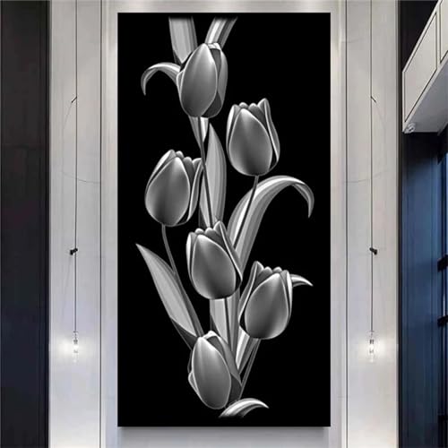 Peinture diamant adulte tulipes noires pour créer une fresque murale scintillante DIY