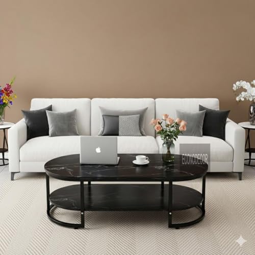 Image of Modern Large Coffee Table Center Table, Beautiful Sofa Table Simple Design - 2 Tier Nesting Coffee Table Living Room Table for Home,& Office (Full Back)