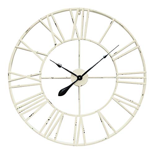Antic by Casa Chic - Large Metal Wall Clock - 76 cm Diameter - QUARTZ Mechanism - Roman Numerals - Iron - Antic White
