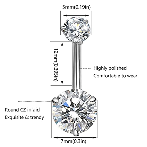 12/15/40Pcs Belly Button Rings 14G Belly Rings for Women CZ Dangle Curved Navel Barbell Body Piercing Jewelry with Gift Box2