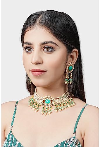 AURAA TRENDS 22KT Gold Plated Kundan Classic Blue Necklace Set For women and Girls AT-1008667 - Image 2