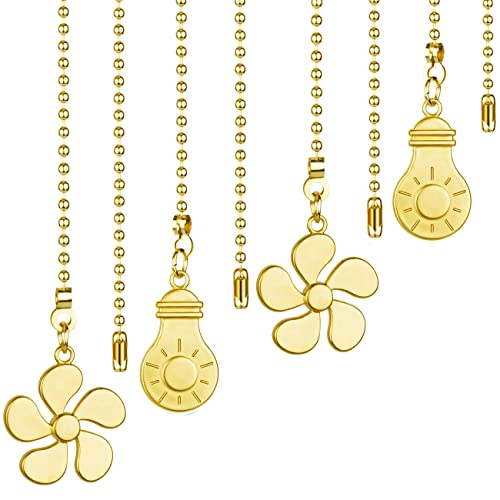 Image of DAYONE Ceiling Fan Pull Chain Kit, Bulb and Fan Pattern Pull Chain Extension Fan Pull Chain Pendant 4PCS 12 Inch Ceiling Fan Chain Extender with Ball Fan Chains Connector (Brass)