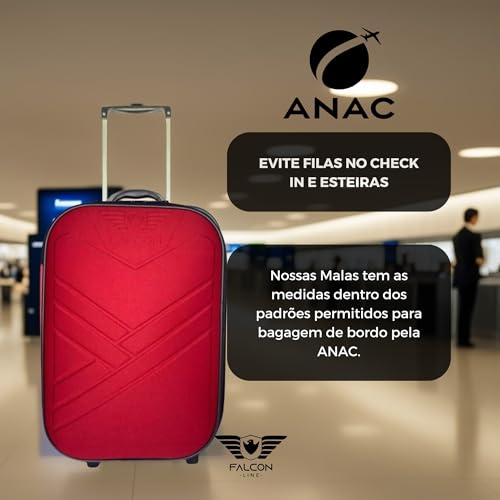 Mala de Bordo Bagagem de Mão Mala 10kg Pequena com puxador Padrão ANAC com 2 Rodas duplas Compartime