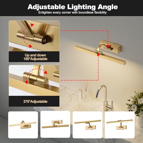 Image of Picture Lights for Wall Battery Operated 3 Colors Dimmable Lights for Pictures On Wall 15.56 Inch Brass Art Lighting for Paintings Wireless Gallery Light Poster Lights with Remote and Timer