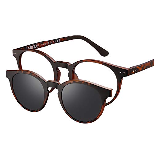 Carfia - Gafas de sol polarizadas para mujer, estilo vintage, UV400, montura de acetato X2/Dos usos: marco tortuga lente gris y lente transparente. talla única