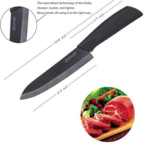 Coiwin Ceramic Knife Set Kitchen Cutlery With Sheaths Super Sharp And Rust Proof And Stain Resistant (6 Inch Bread Knife, 6 Inch Chef Knife, 5 Inch Utility Knife, 4 Inch Fruit Knife), Black #TOP2